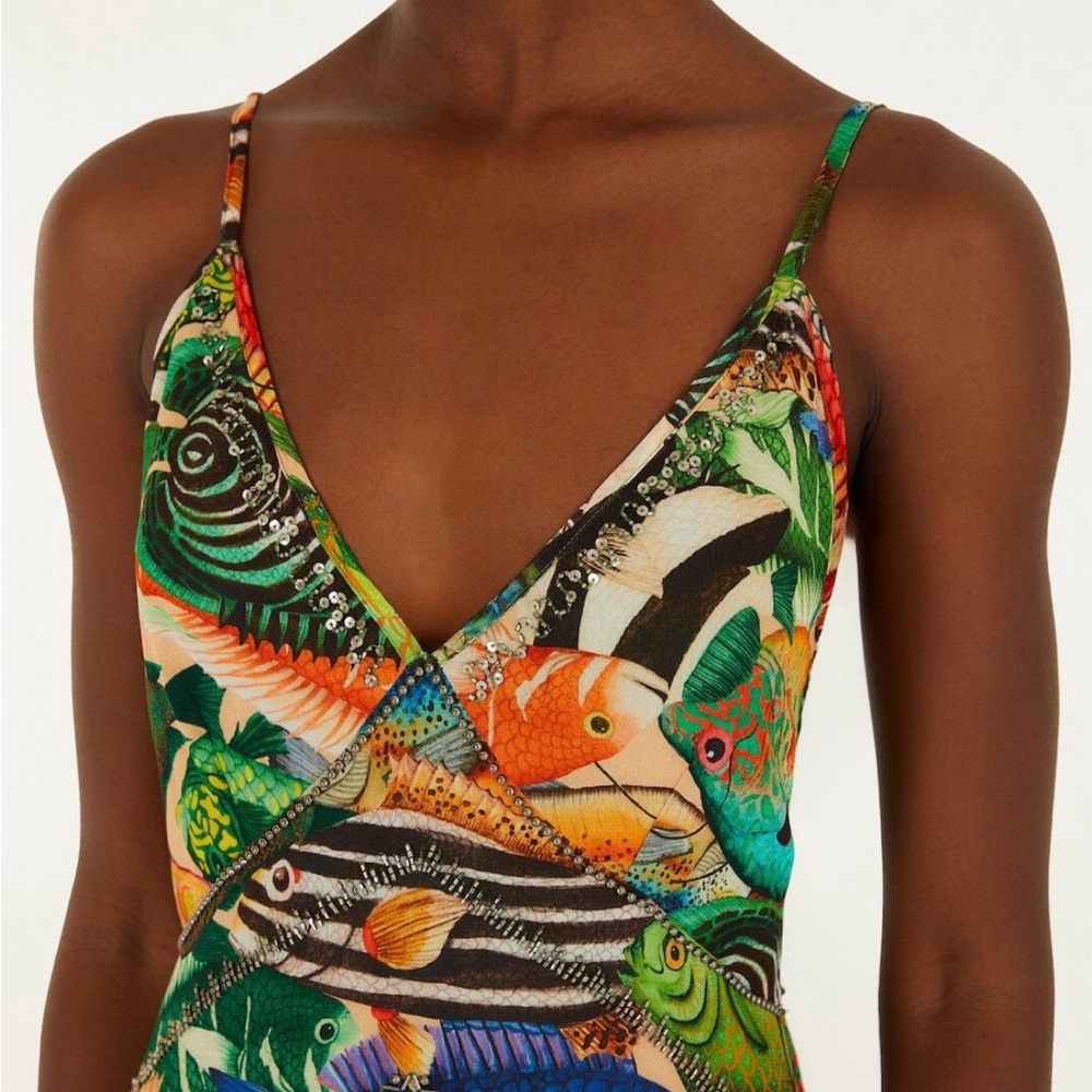 Farm Rio Multicolor Fish Sea Sleeveless Midi Dress NWT - Picture 2 of 4